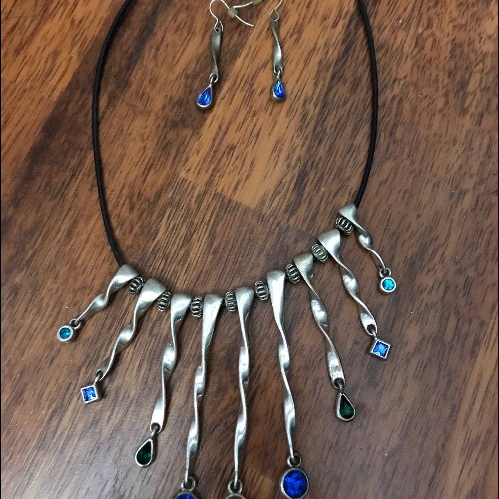 Pewter and crystal  necklace and earrings